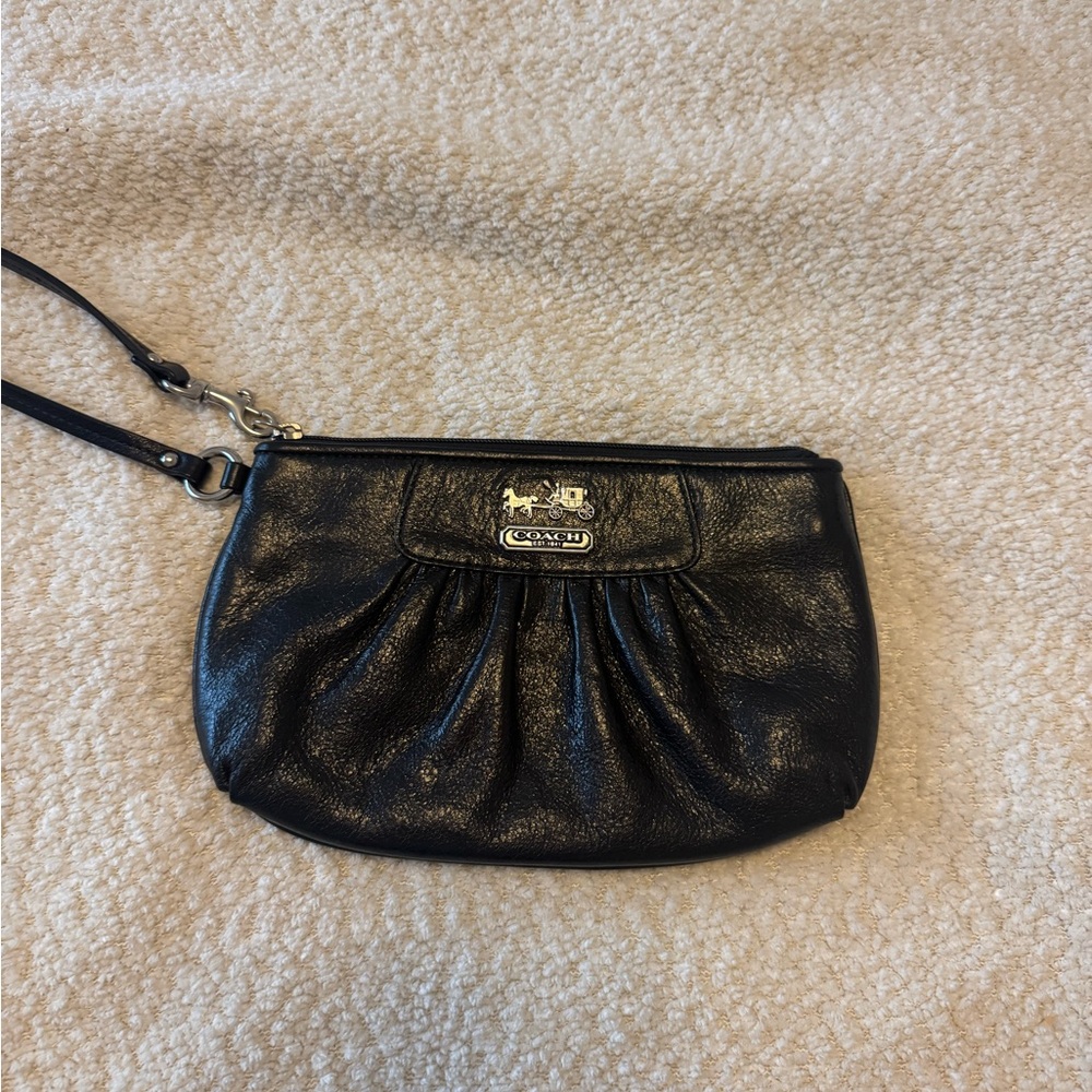 Coach Black Clutch with Glossy Finish and Gold Hardware